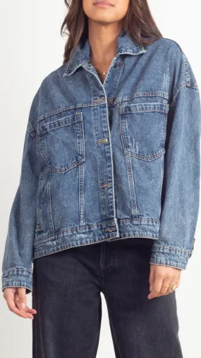 Meryl Pleated Denim Jacket - Washed Denim