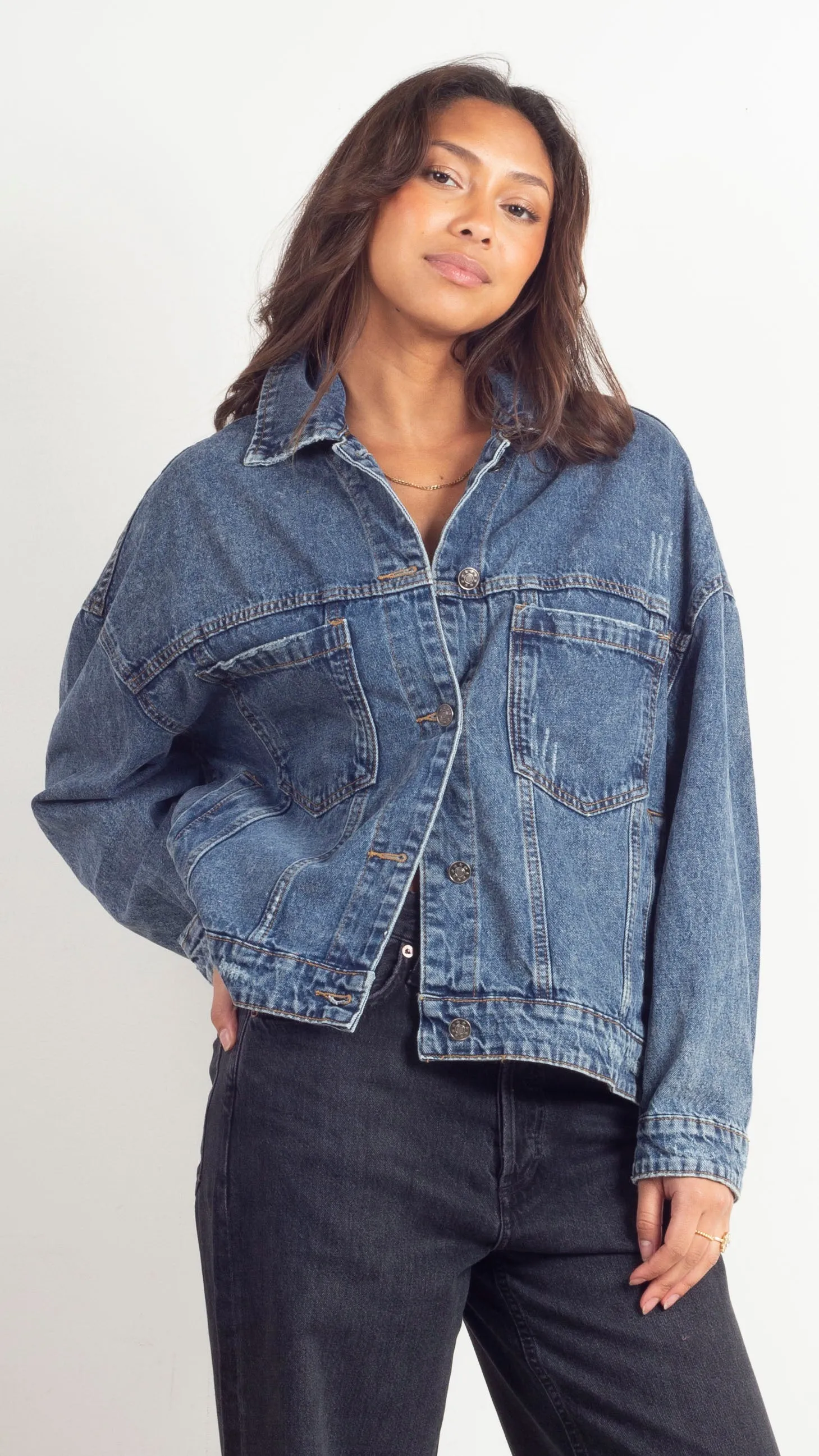 Meryl Pleated Denim Jacket - Washed Denim