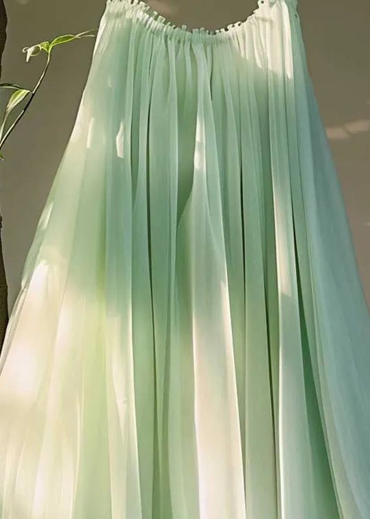 New Green Asymmetrical Elastic Waist Chiffon Pleated Skirt Summer AB1011