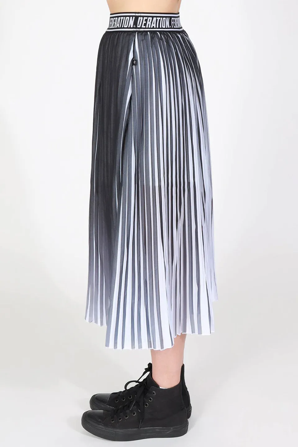 Ninja Black Contrast Pleated Midi Skirt