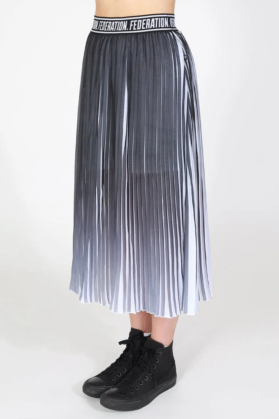 Ninja Black Contrast Pleated Midi Skirt