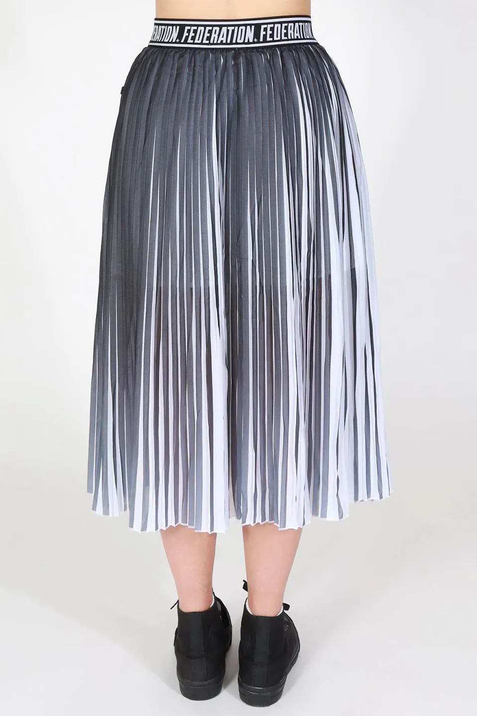 Ninja Black Contrast Pleated Midi Skirt