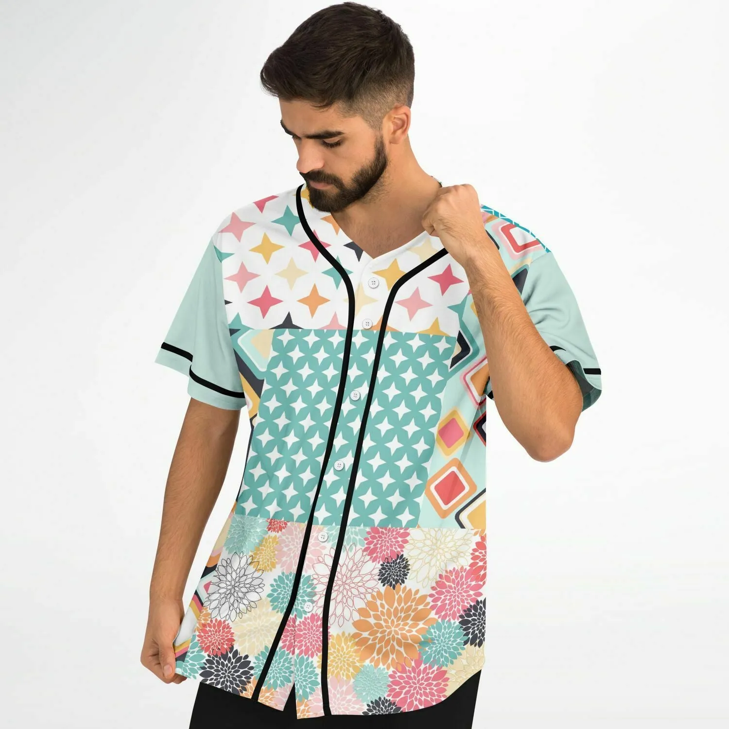 Old Miami Geo Patchwork Button Front Jersey