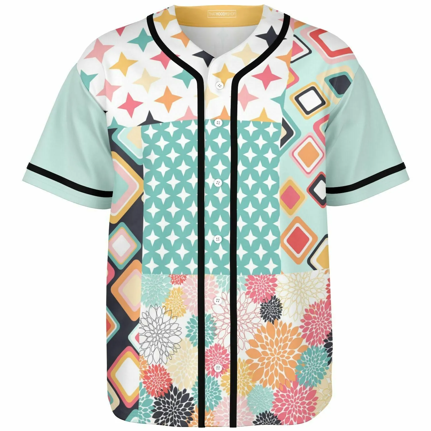 Old Miami Geo Patchwork Button Front Jersey