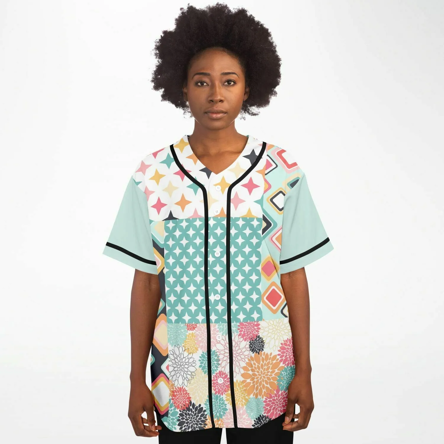 Old Miami Geo Patchwork Button Front Jersey