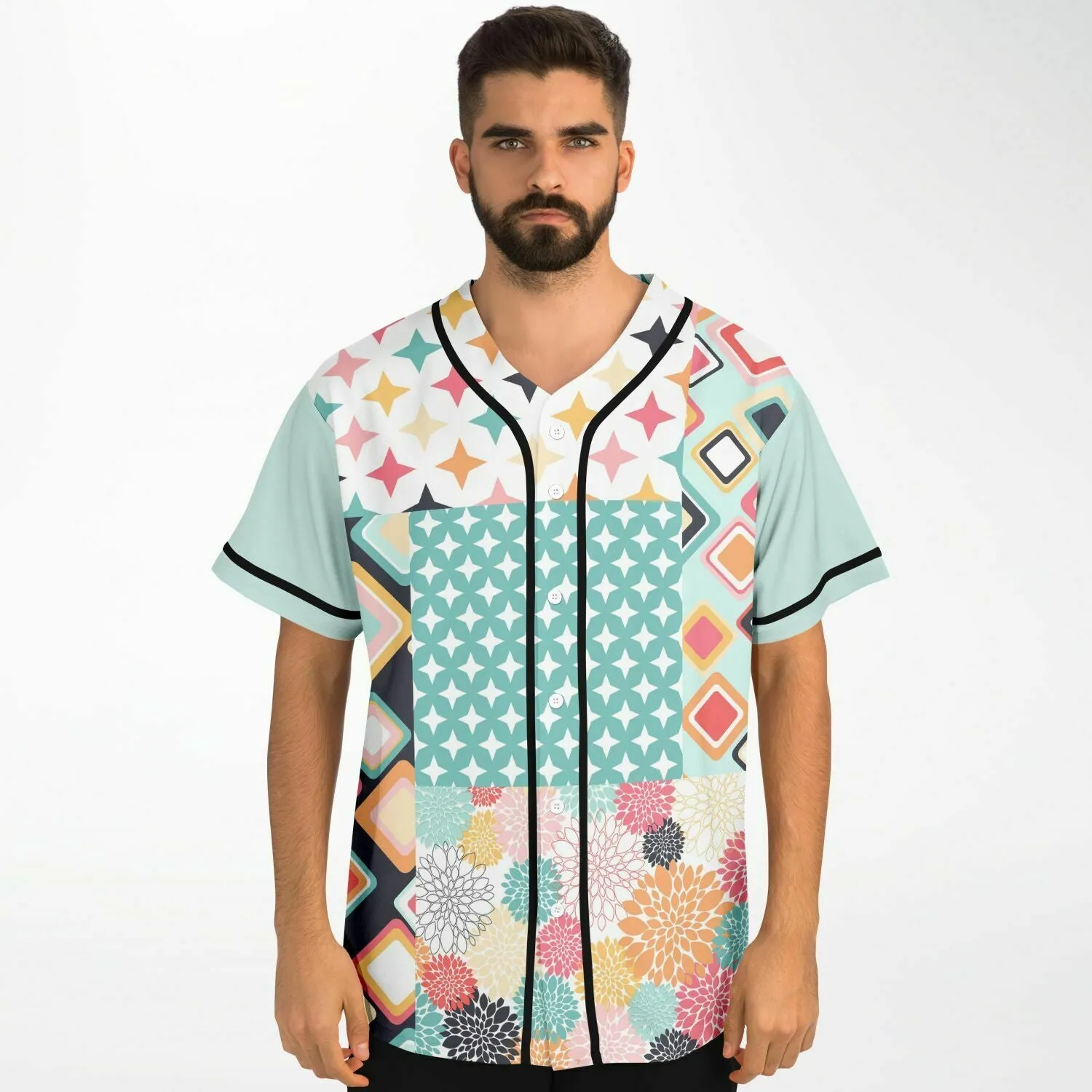 Old Miami Geo Patchwork Button Front Jersey