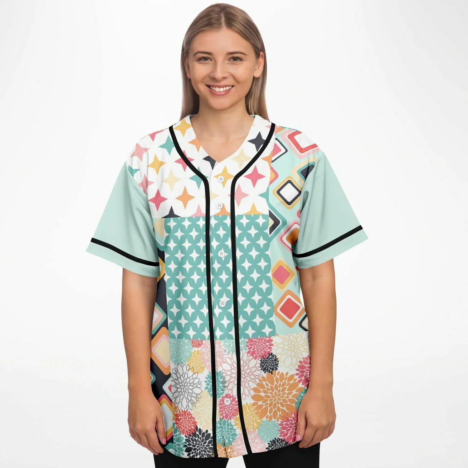 Old Miami Geo Patchwork Button Front Jersey