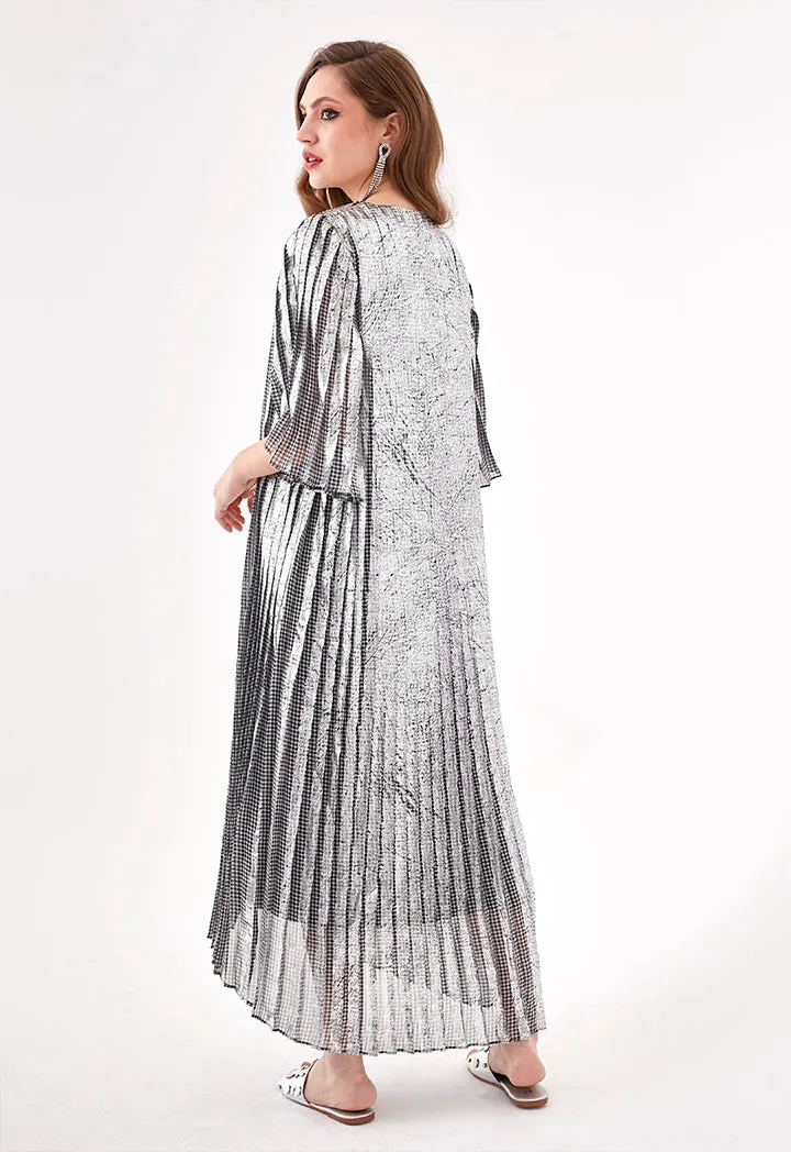 Plaid Metallic Pleated Dress