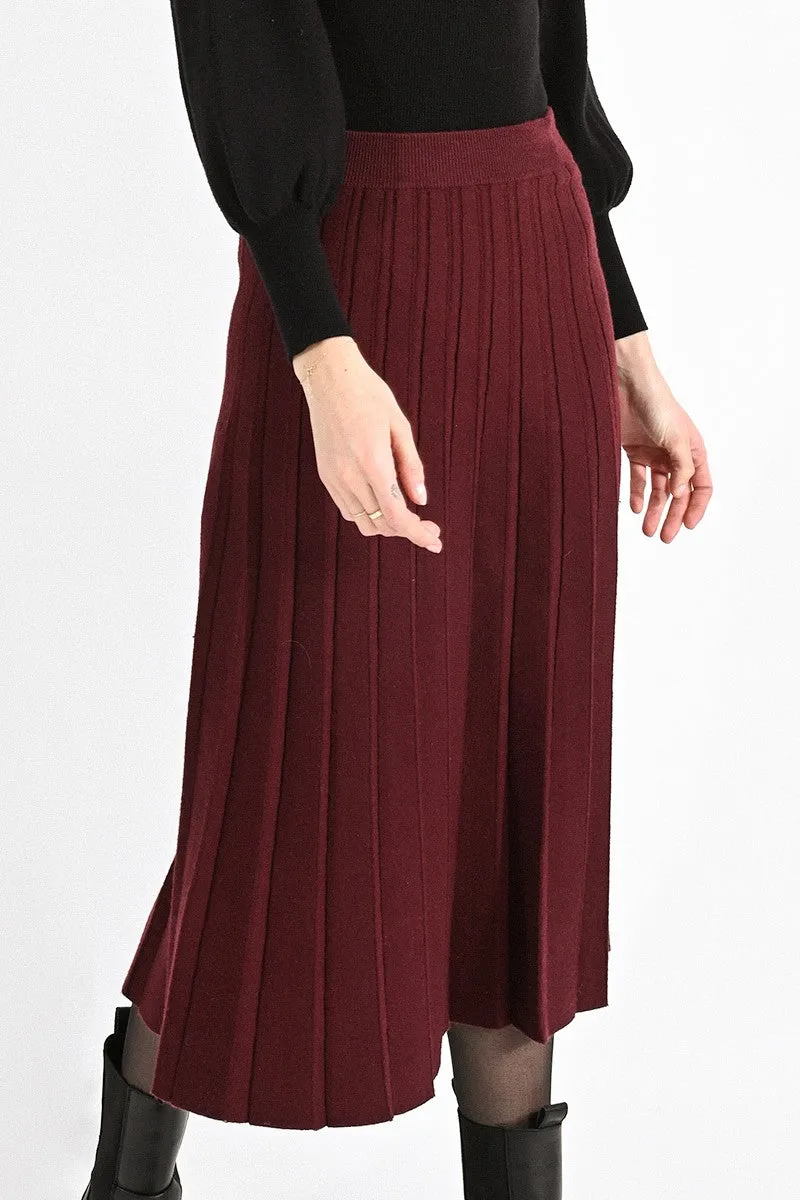 Pleated Sweater Skirt in dark red by Molly Bracken