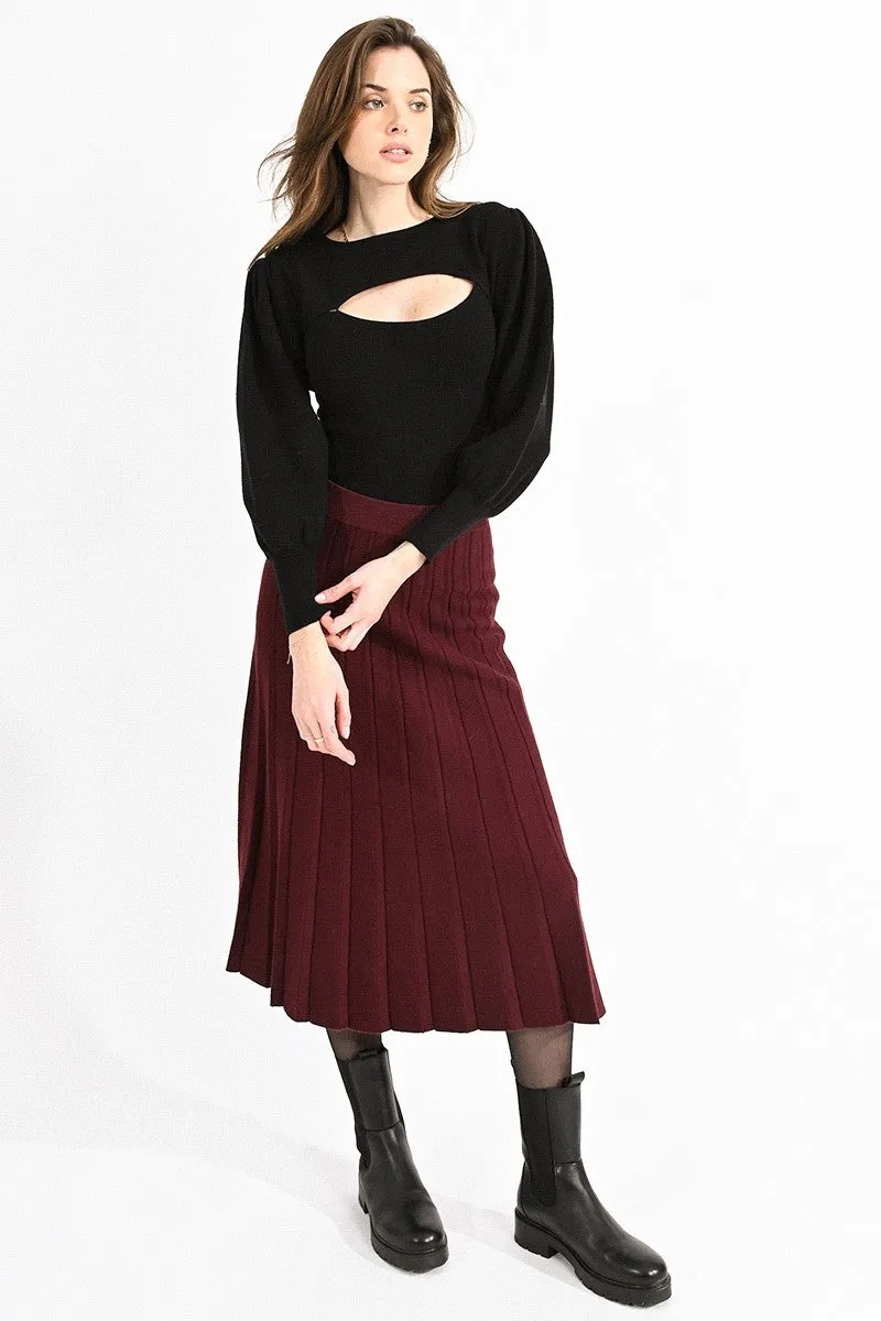 Pleated Sweater Skirt in dark red by Molly Bracken