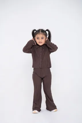 PLEATED TEXTURE 2PC SET BROWN