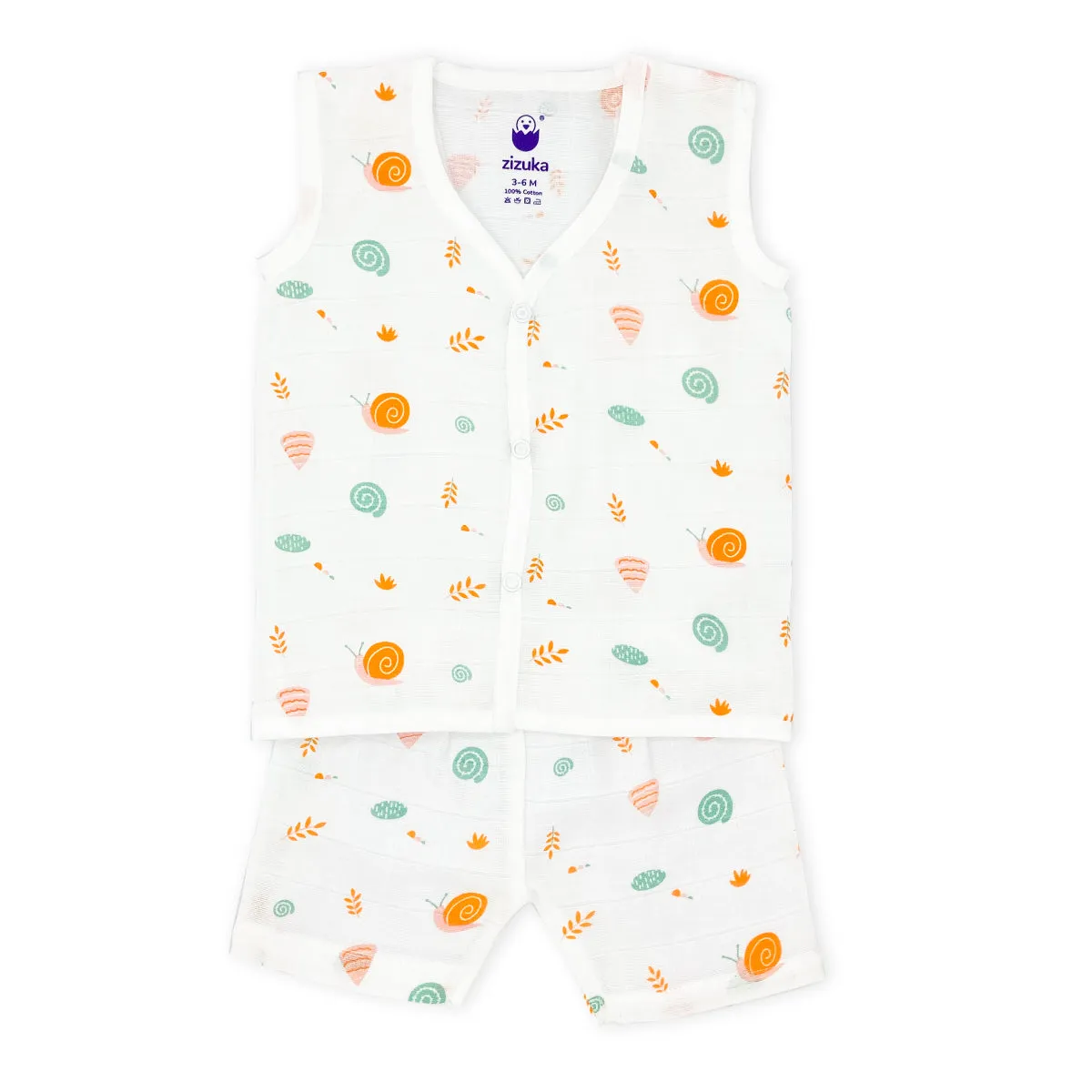 Sleeveless Jabla Co Ord Set / Jabla Shorts - 100% Muslin Cotton -Snail