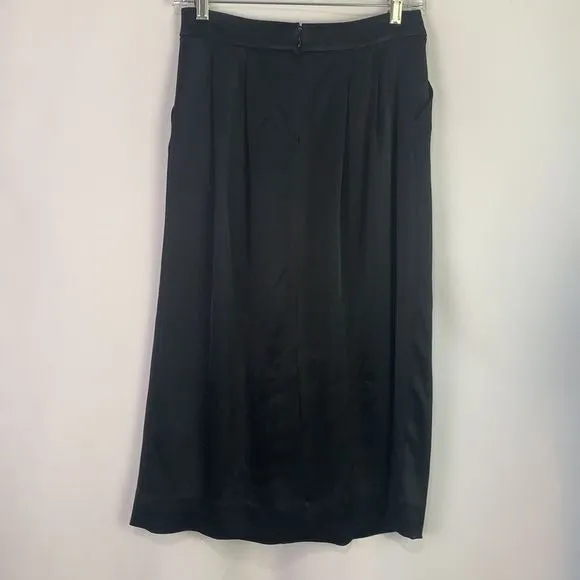 St. JohnBlack Satin Pleated Midi Skirt