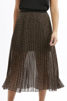 Sunray Black Animal Print Chiffon pleated Skirt