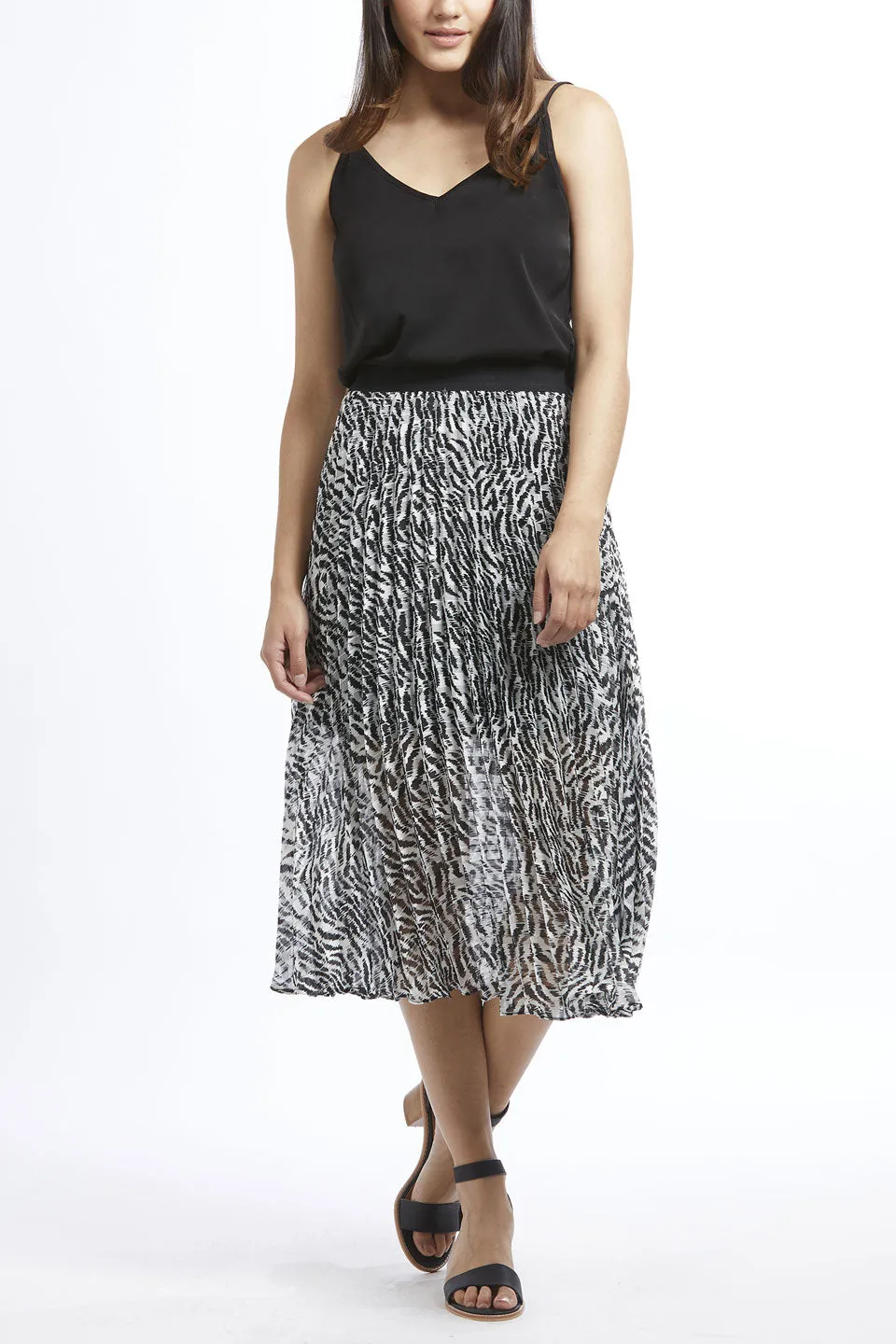 Sunray Pleated Black White Safari Lurex Skirt