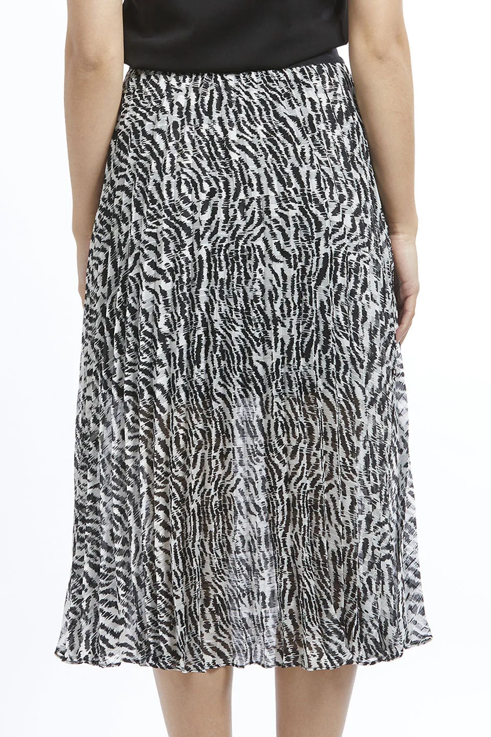 Sunray Pleated Black White Safari Lurex Skirt