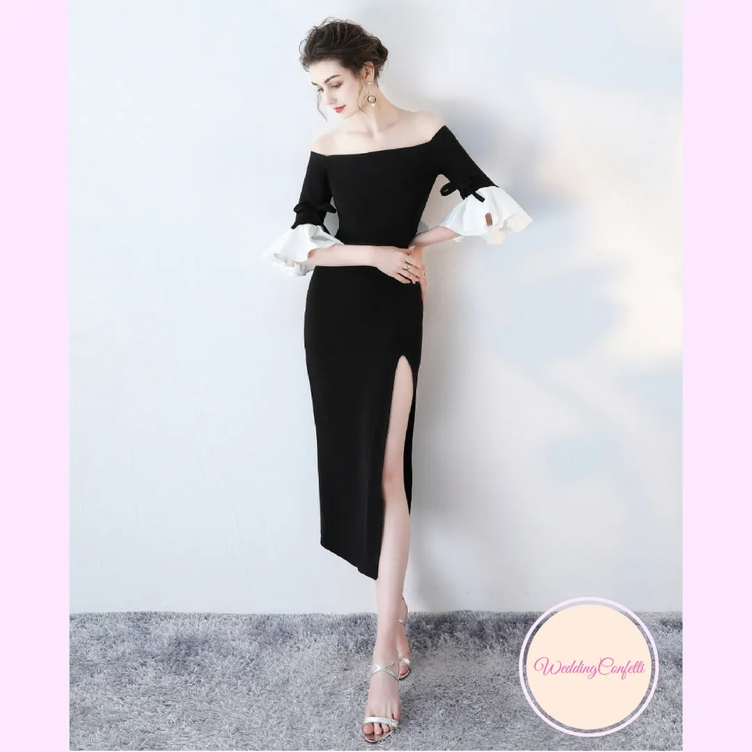 The Fayth Cocktail Black Trumpet Sleeves Dress