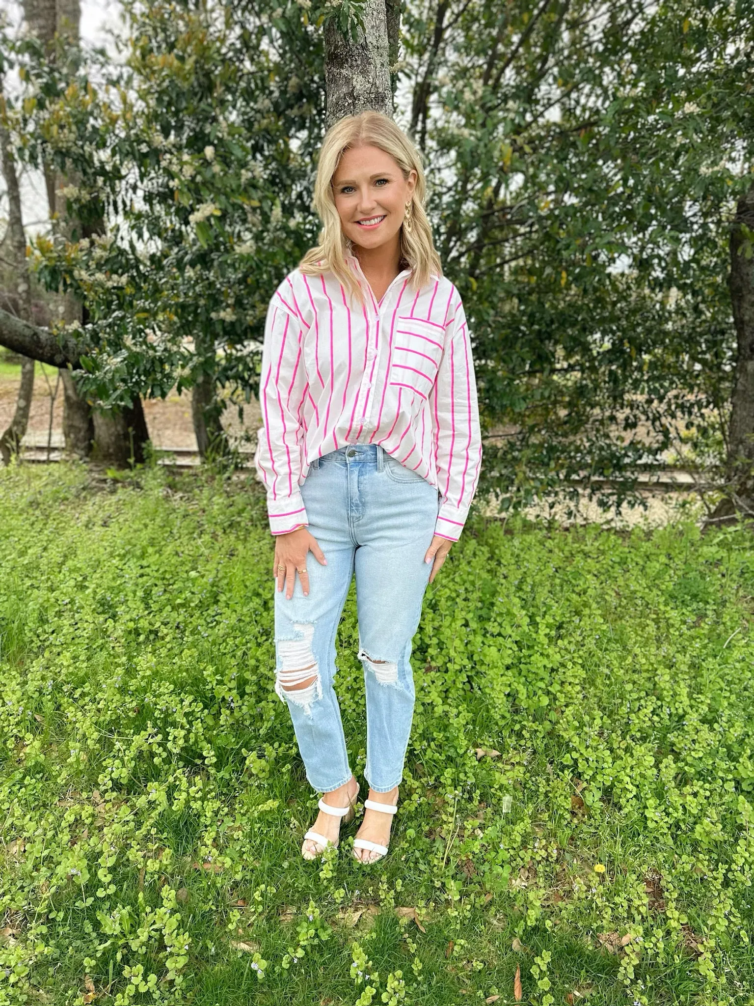 The Very Beginning Button Down Striped Top