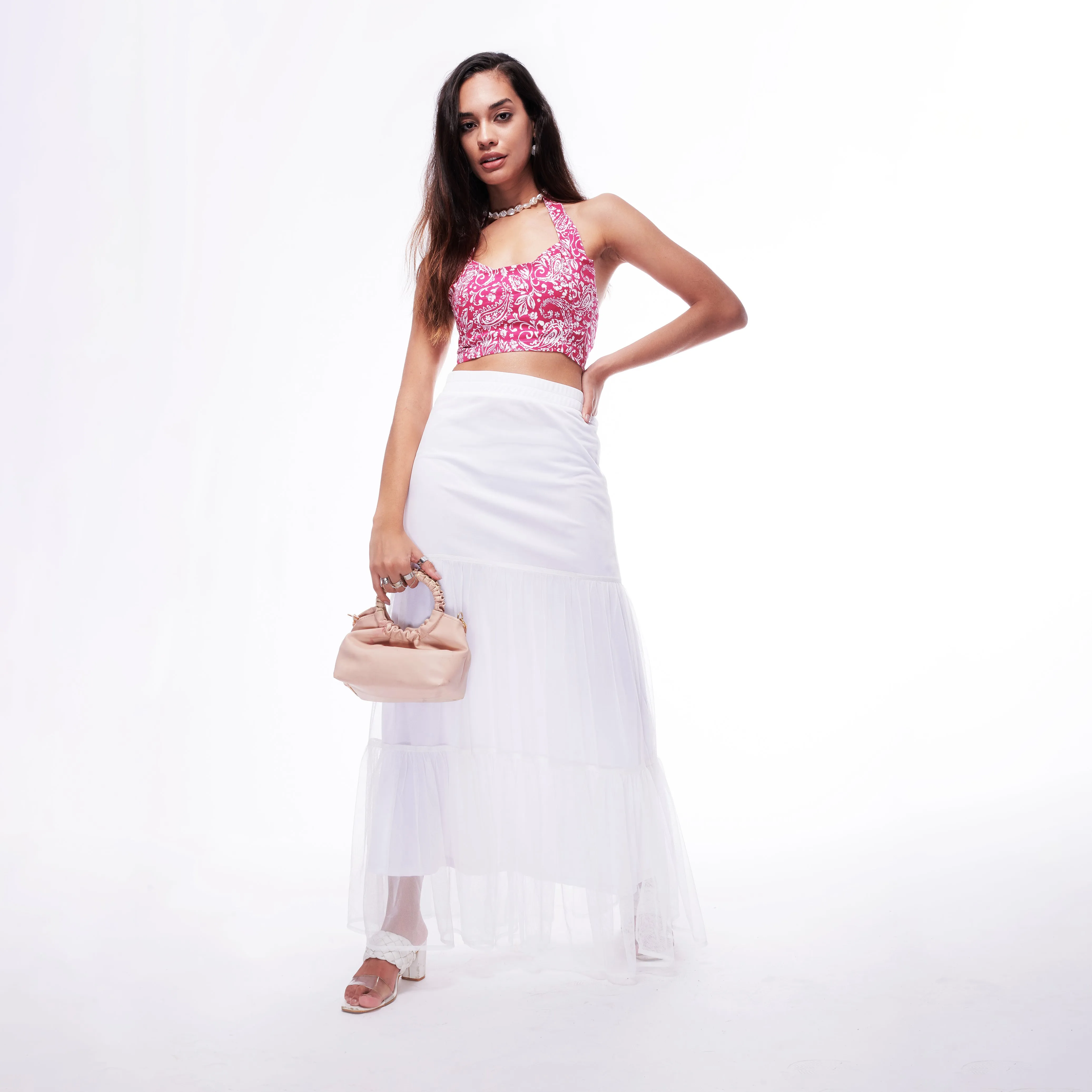 Tier White Mesh Maxi Skirt