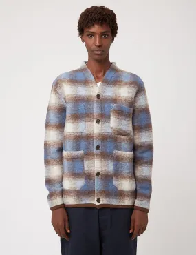 Universal Works Cardigan (Checked Wool Fleece) - Blue/Brown