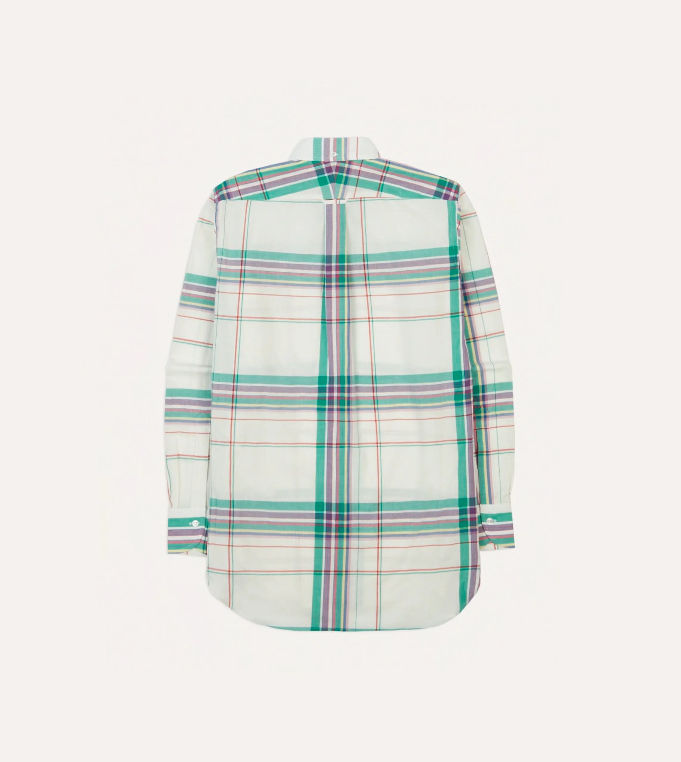 White, Purple and Green Madras Check Cotton Button-Down Shirt