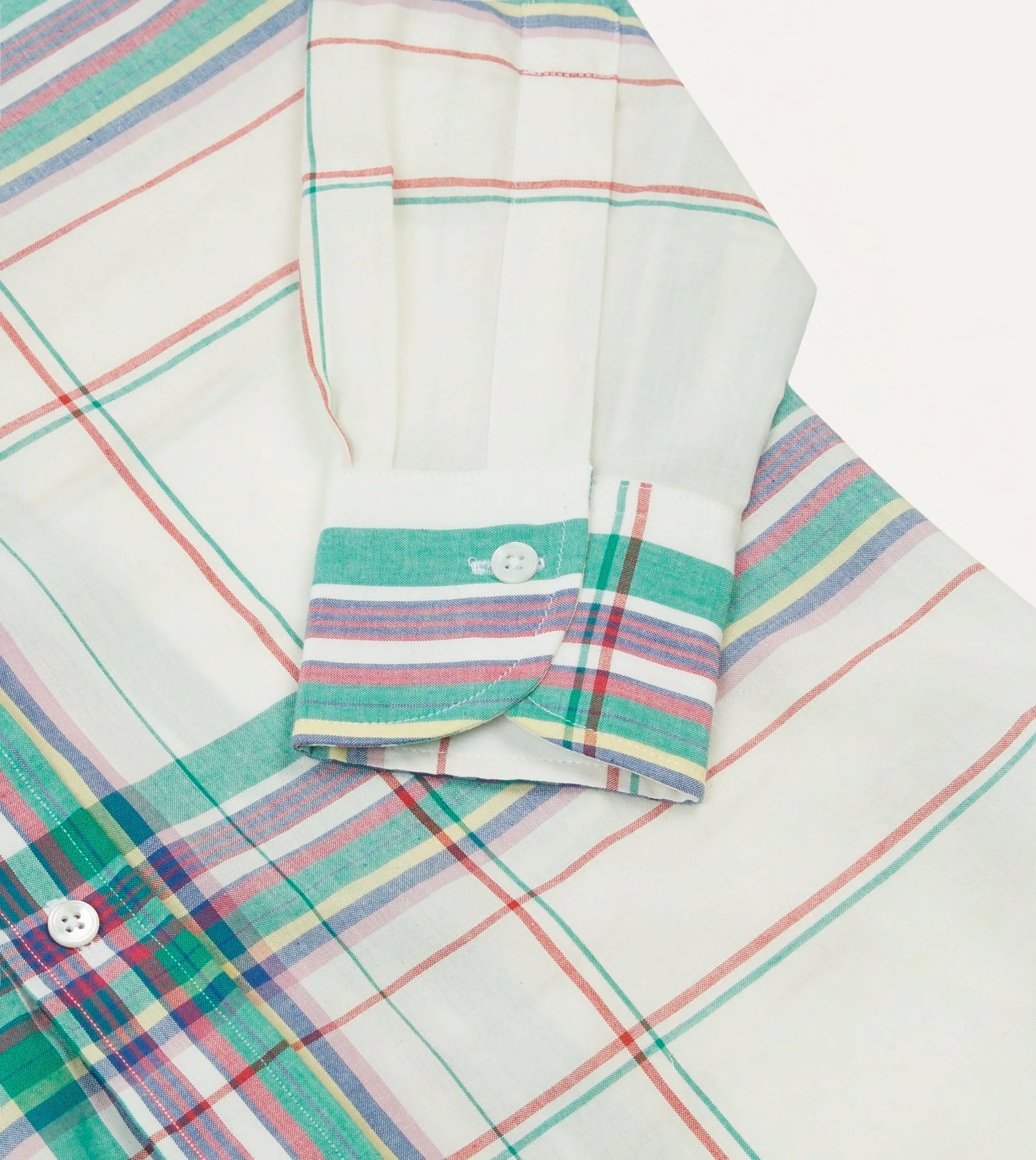 White, Purple and Green Madras Check Cotton Button-Down Shirt