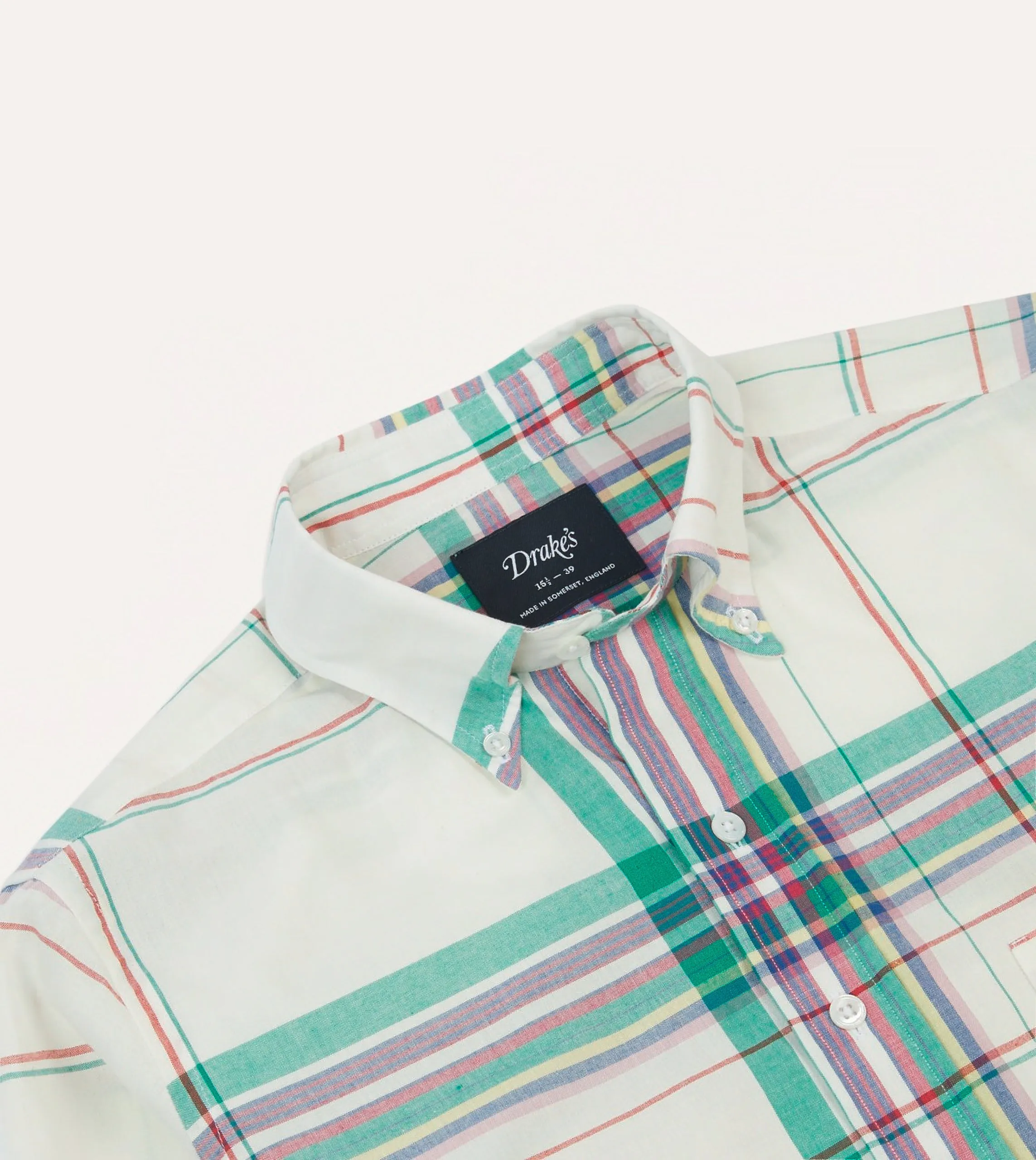 White, Purple and Green Madras Check Cotton Button-Down Shirt