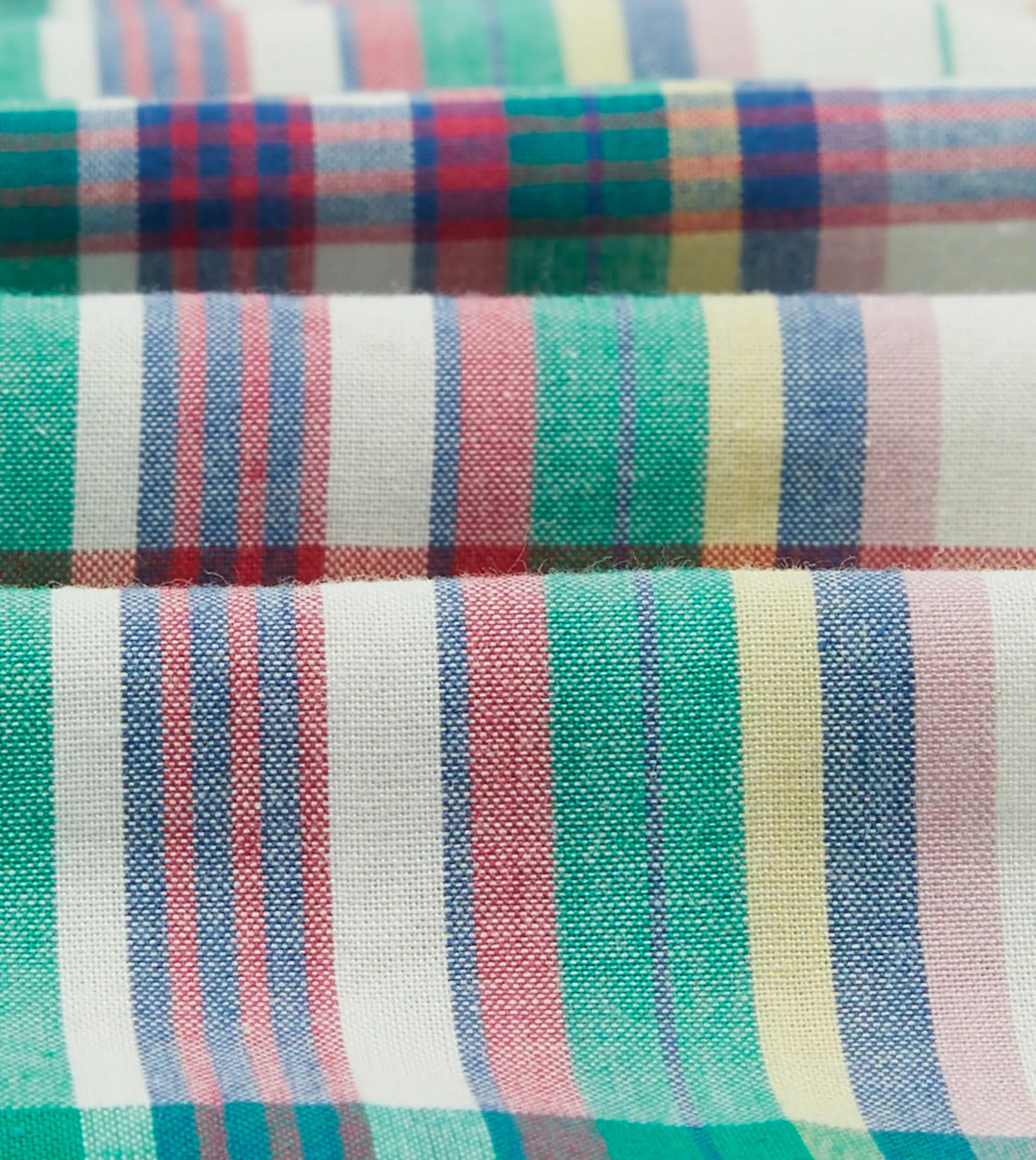 White, Purple and Green Madras Check Cotton Button-Down Shirt