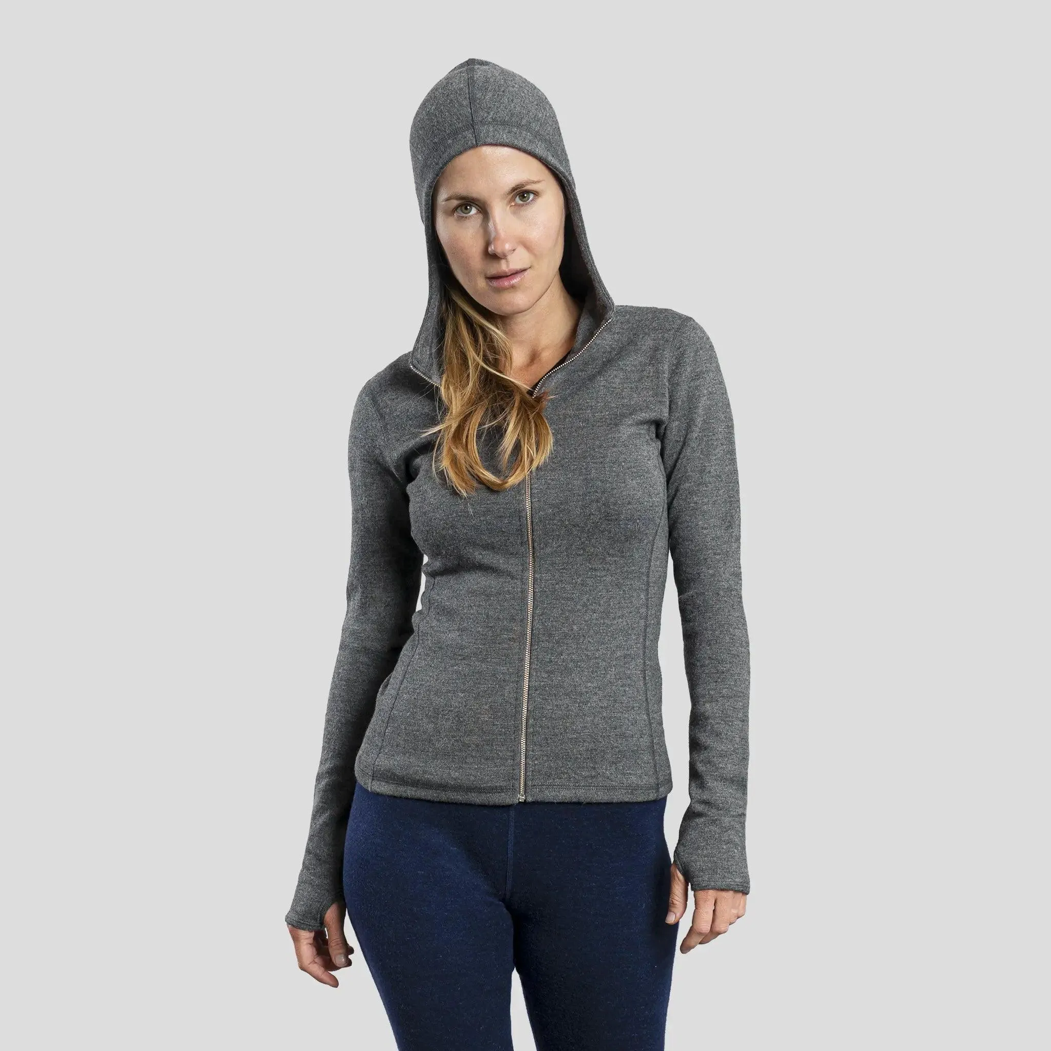 Women's Alpaca Wool Hoodie Jacket: 420 Midweight Full-Zip