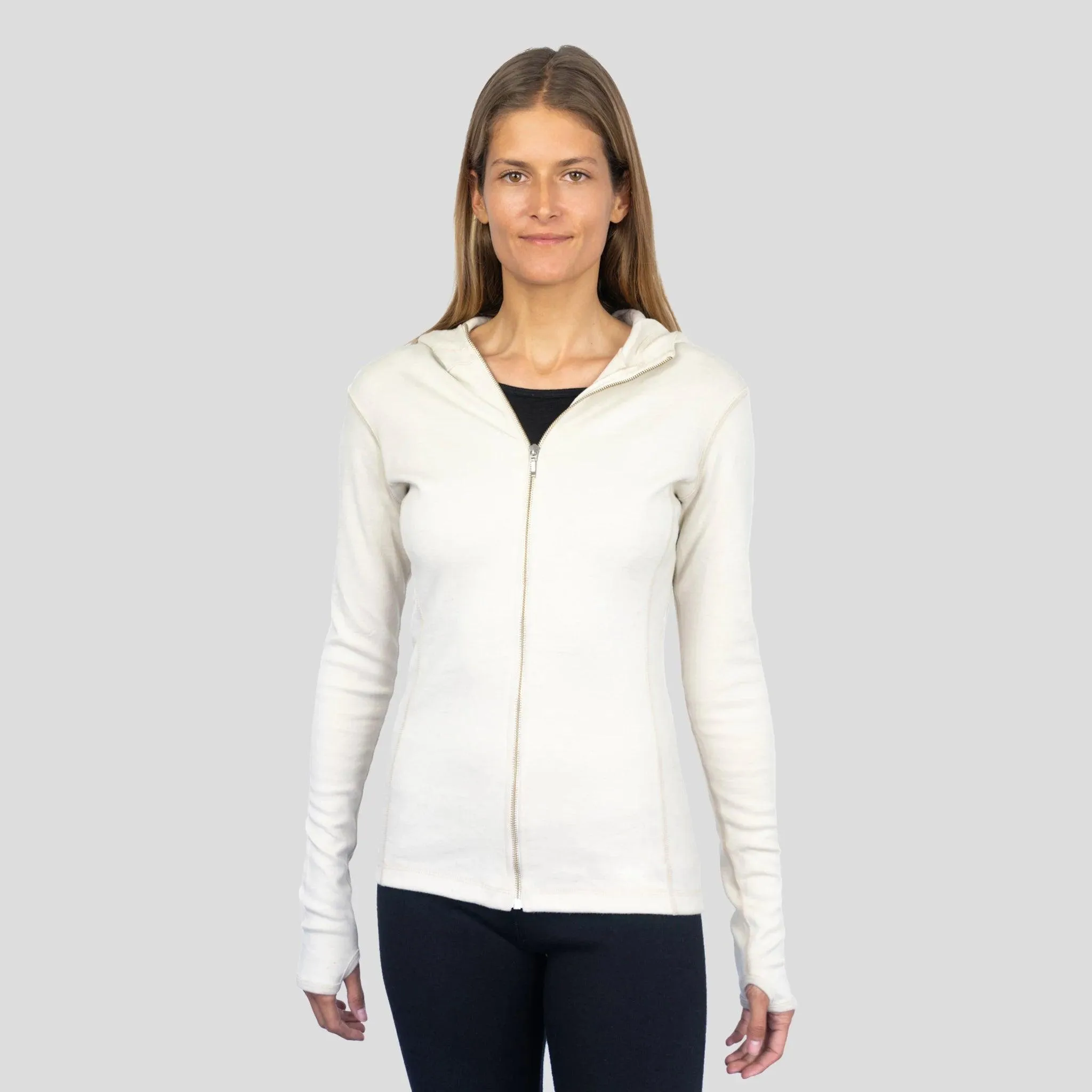 Women's Alpaca Wool Hoodie Jacket: 420 Midweight Full-Zip