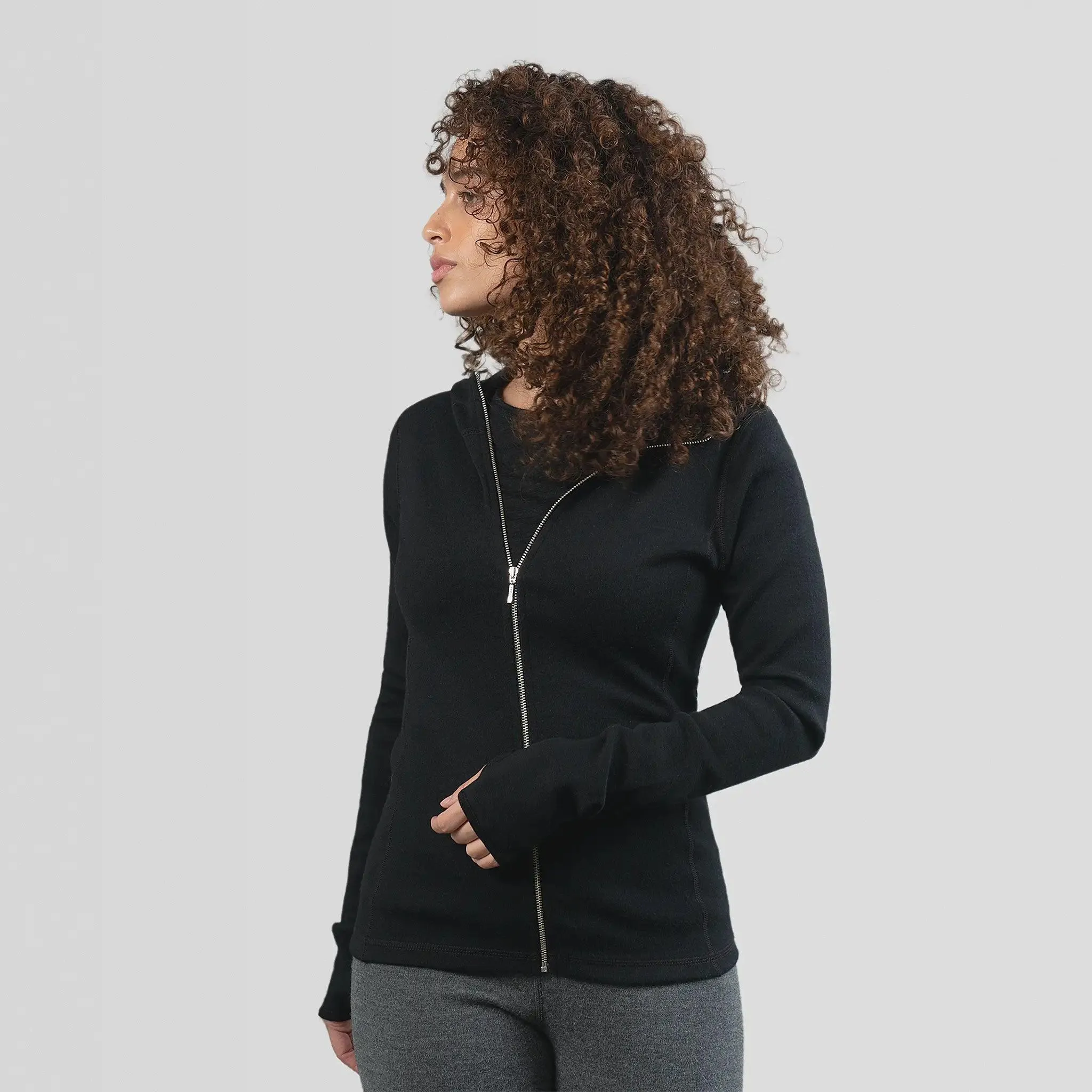 Women's Alpaca Wool Hoodie Jacket: 420 Midweight Full-Zip