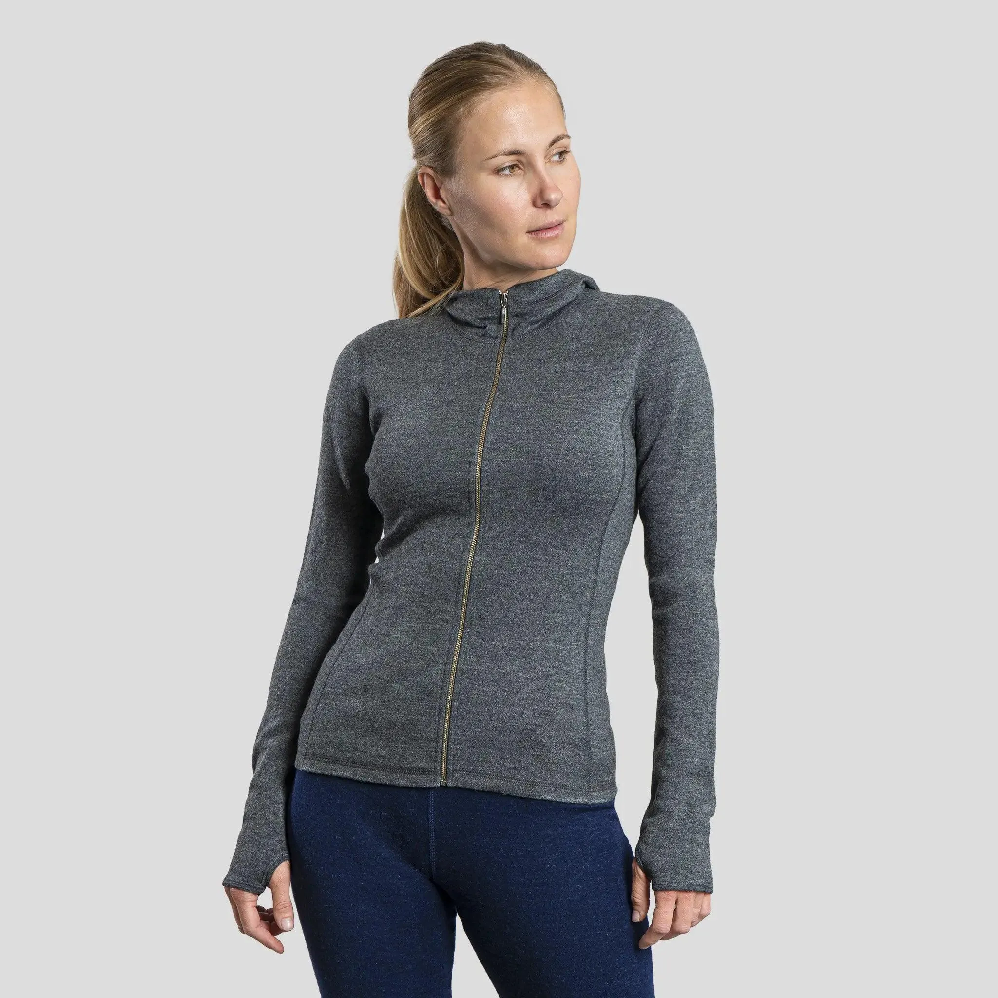 Women's Alpaca Wool Hoodie Jacket: 420 Midweight Full-Zip