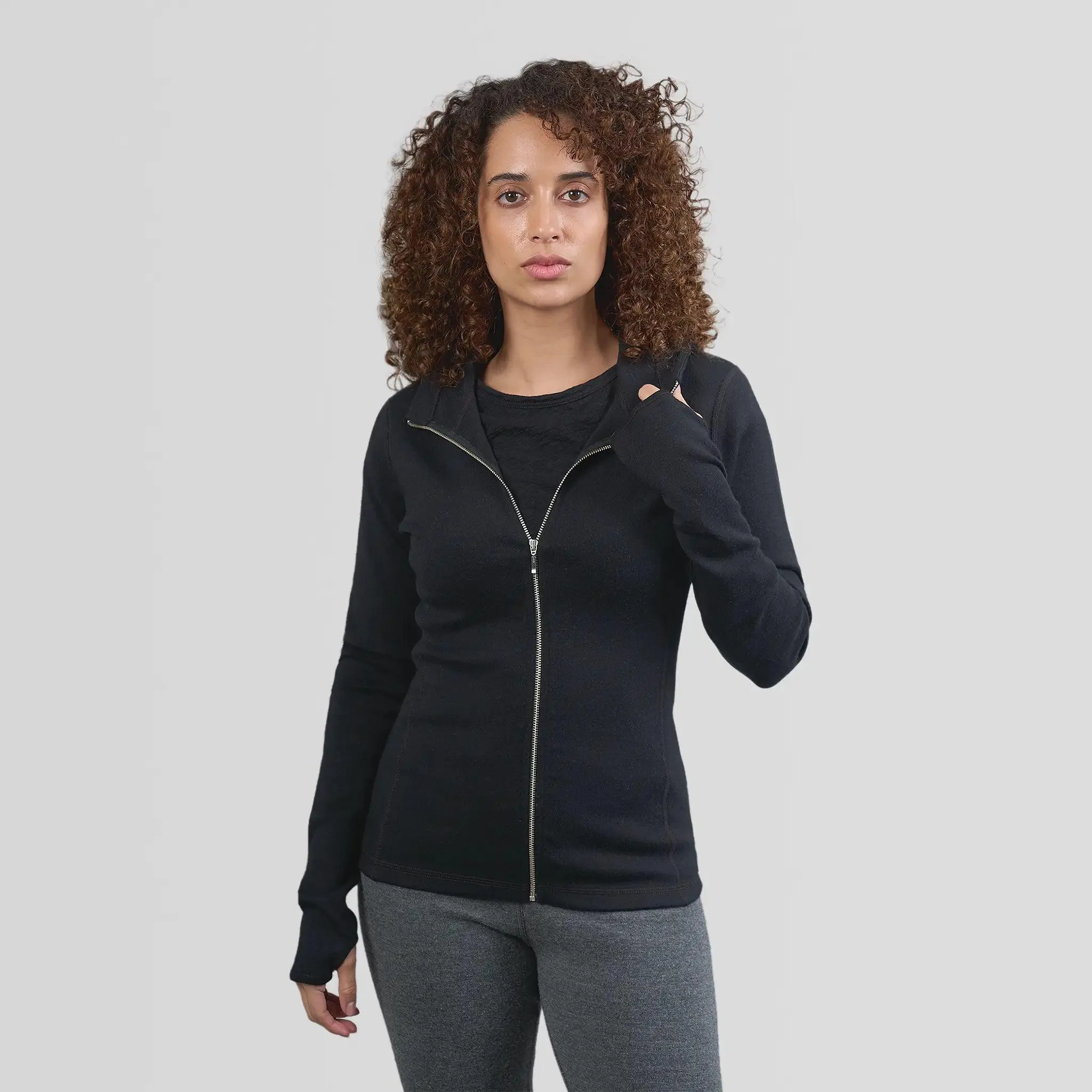 Women's Alpaca Wool Hoodie Jacket: 420 Midweight Full-Zip