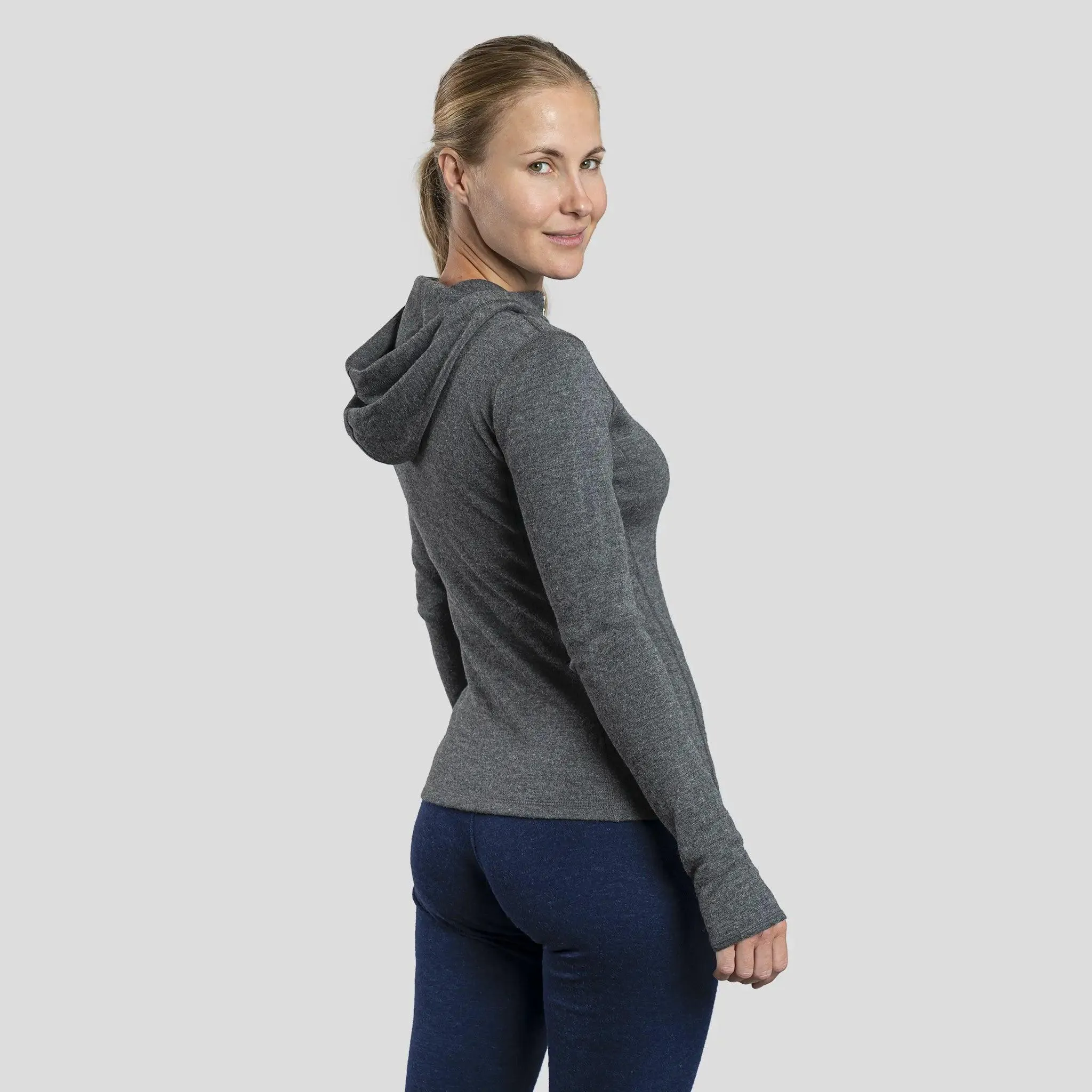 Women's Alpaca Wool Hoodie Jacket: 420 Midweight Full-Zip