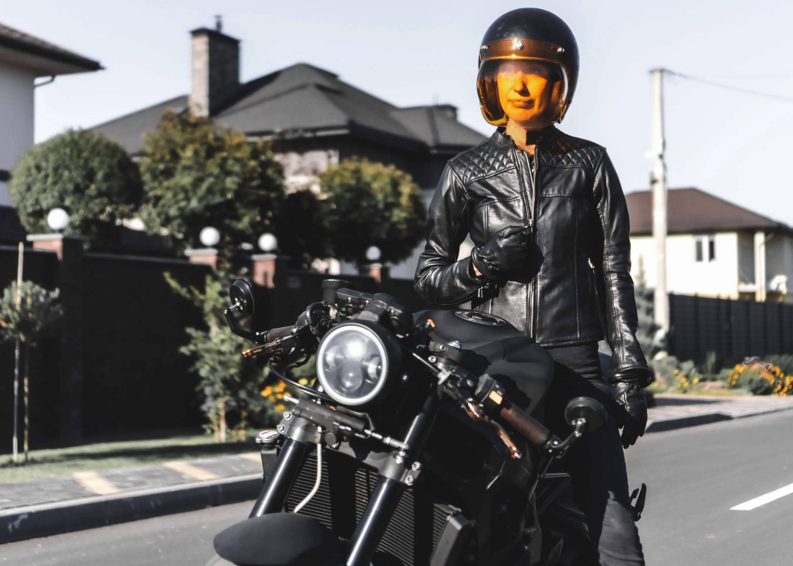 Women's Motorcycle Leather Jacket | Cafe Racer Style | Black Leather