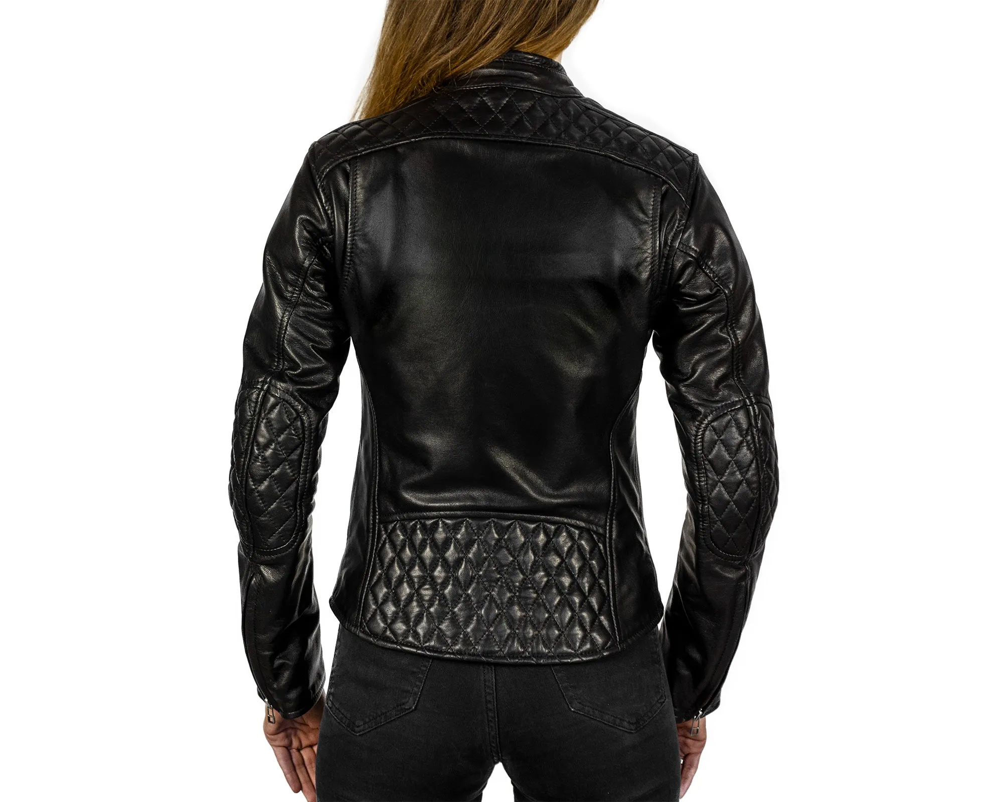 Women's Motorcycle Leather Jacket | Cafe Racer Style | Black Leather