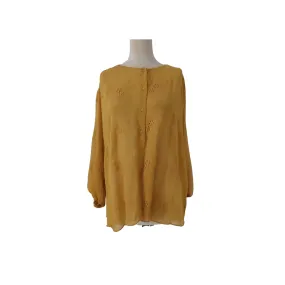 ZARA Mustard Embroidered Sheer Blouse | Gently Used |